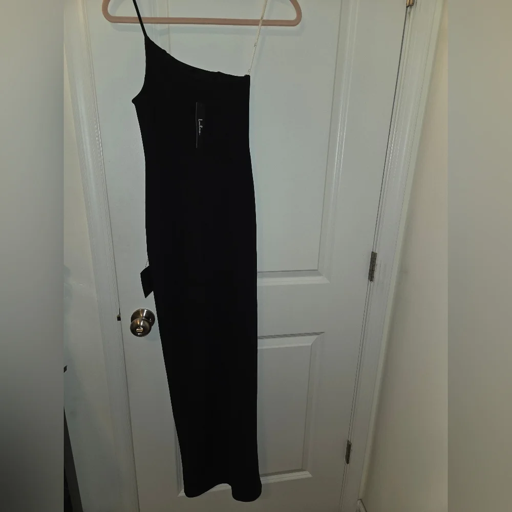 Lulu's One Shoulder Black Dress - Picture 5 of 7